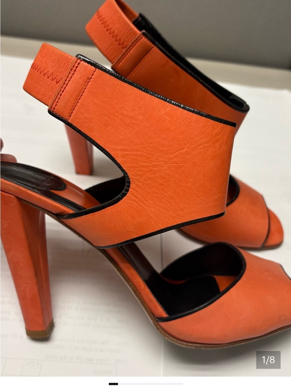 Diane Von Furstenberg Orange and Black Open-Toe High Heel Slingbacks